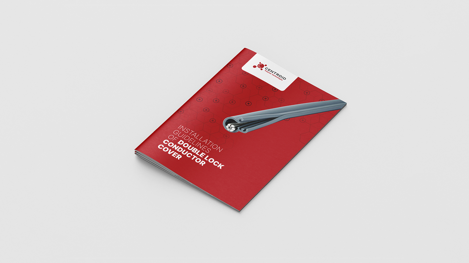 Centroid Polymer Technologies brochure cover for 'Installation Guidelines of Double Lock Conductor Cover' featuring a red design and product image